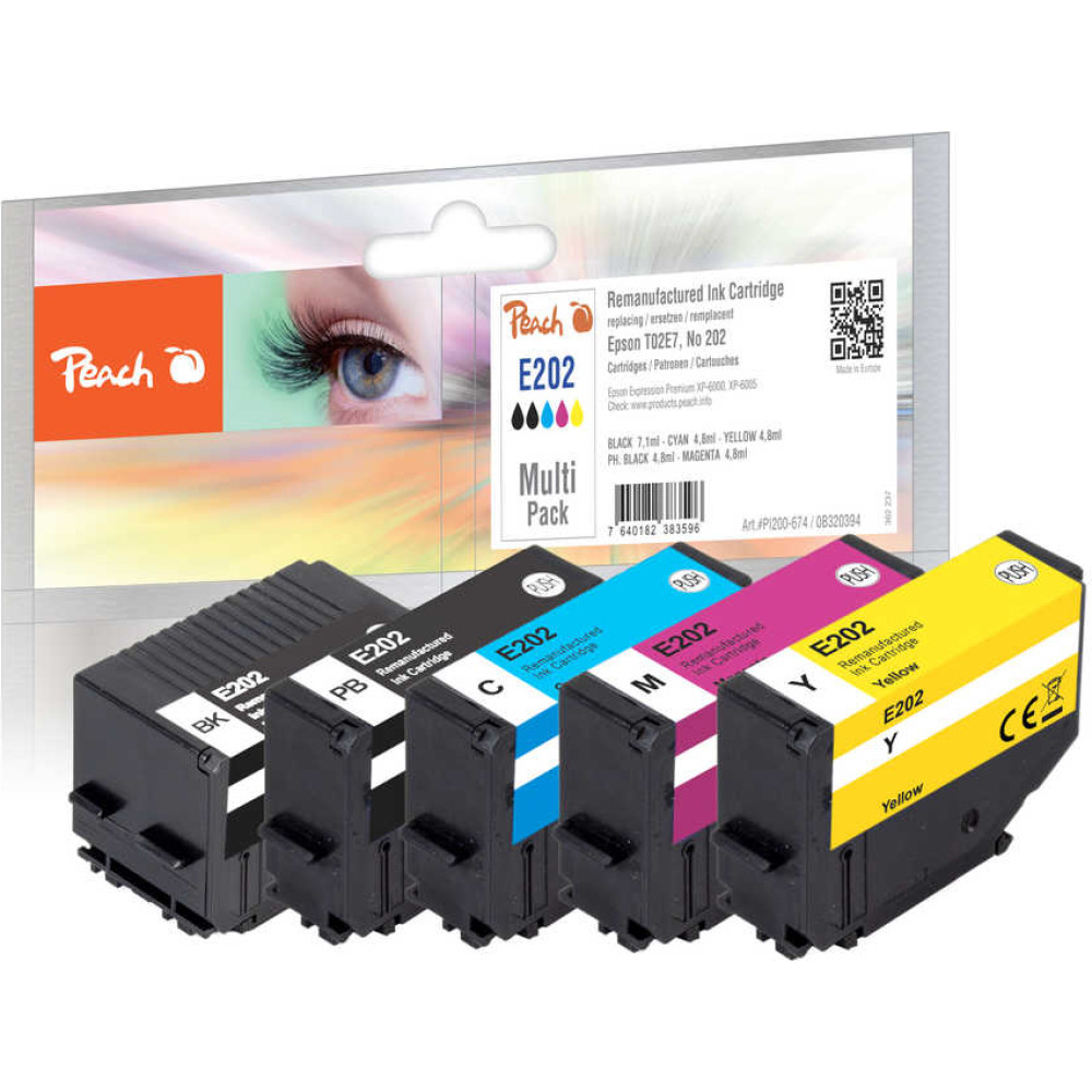 Peach PI200-674 tintes kārtridžs 5 pcs Saderība Standarta produktivitāte Melns, Tirkīzzils, Fuksīns, Dzeltens