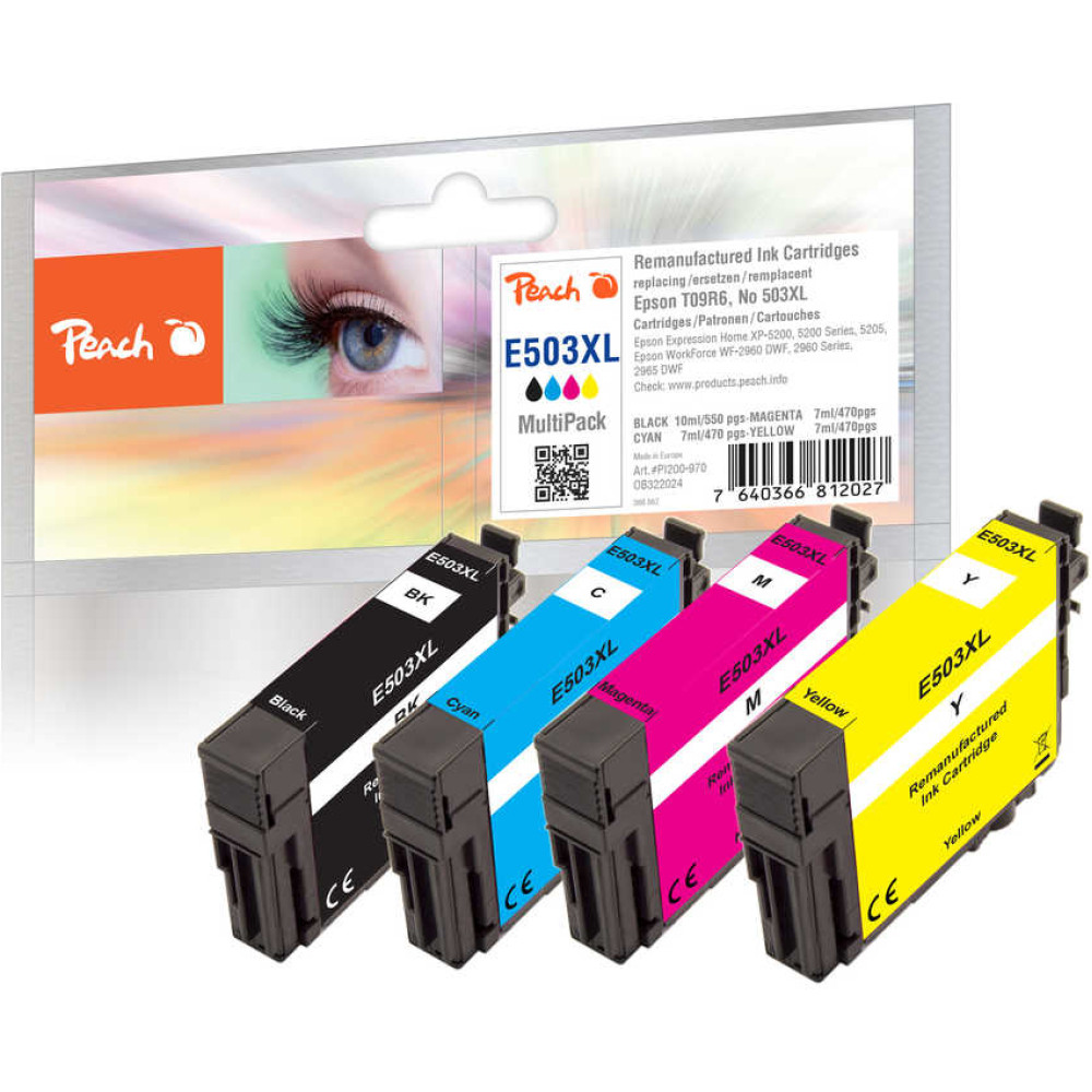 Peach PI200-970 tintes kārtridžs 4 pcs Saderība Augsta (XL) produktivitāte Melns, Tirkīzzils, Fuksīns, Dzeltens