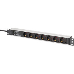 Digitus Multiple socket outlet with aluminum profile and overvoltage protection, integrated mains filter, 7-way socket outlet with earthing contact, 2 m supply cable with earthing contact plug