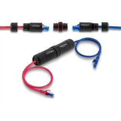Delock Cable Connector RJ45 jack to RJ45 jack Cat.6 with M16 thread and bayonet lock IP68 dust and waterproof