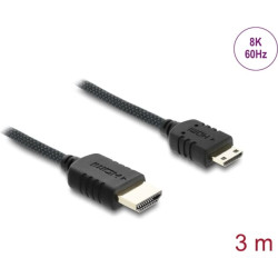 Delock Coaxial High Speed HDMI cable HDMI male to Mini HDMI male 8K 60 Hz with braided coating 3 m