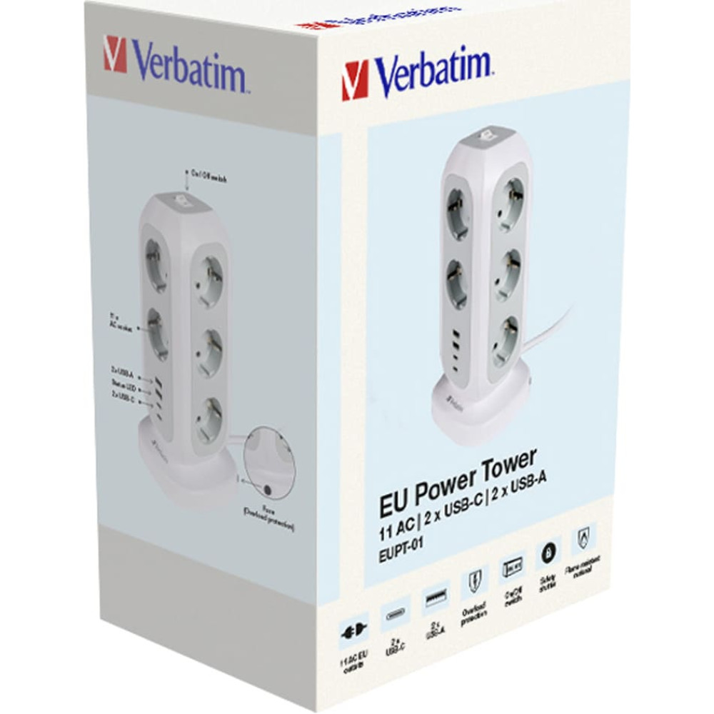 Verbatim EU Power Tower 11AC EUPT-01 mit 2xUSB-C, 2xUSB-A retail