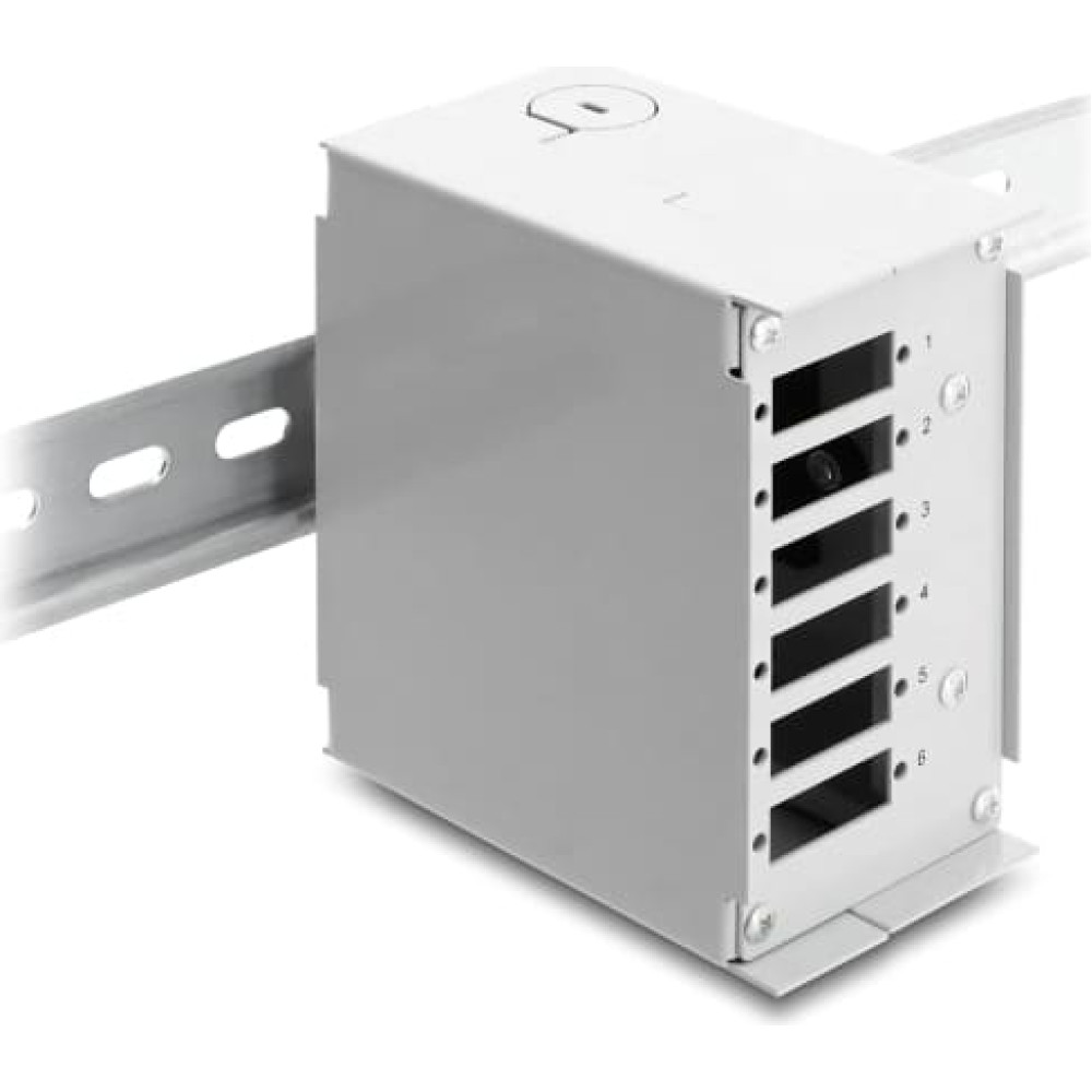 Delock Fiber Optic Patch Panel 6 port for SC Duplex or LC Quad grey metal for DIN rail mounting
