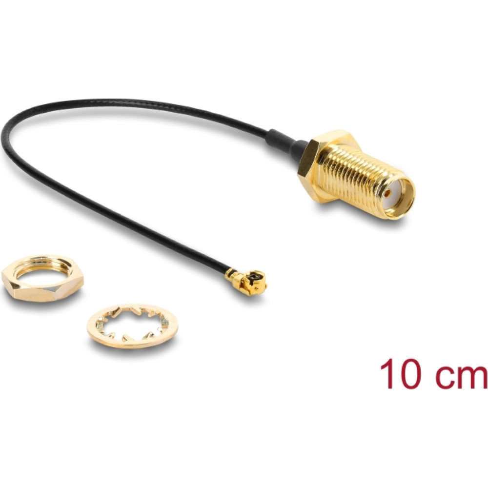 Delock Antenna Cable SMA jack bulkhead to I-PEX Inc., MHF&reg; I plug 1.13 10 cm thread length 10 mm