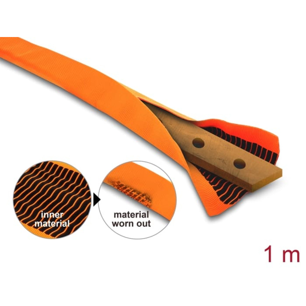 Delock Double-Layer Flat protective Sleeve 40 x 16 mm with black Wear Warning Indicator for cables or copper busbars, PET, orange 1 m