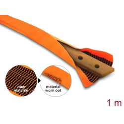 Delock Double-Layer Flat protective Sleeve 40 x 16 mm with black Wear Warning Indicator for cables or copper busbars, PET, orange 1 m