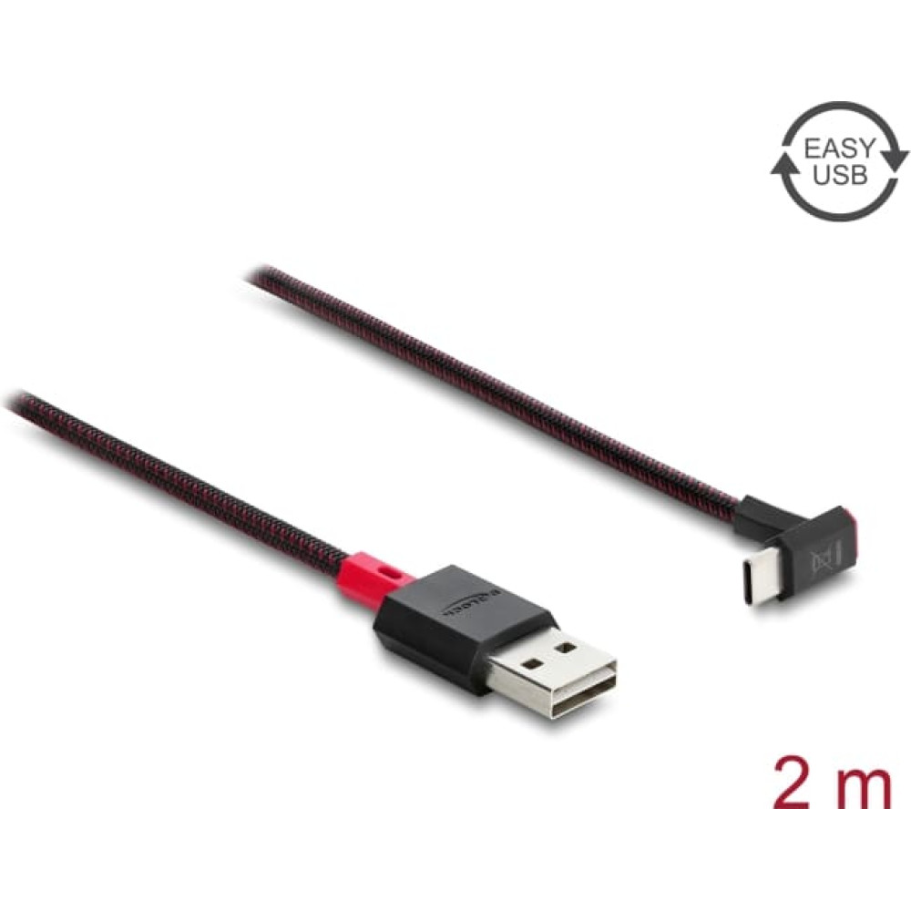 Delock EASY-USB 2.0 Cable Type-A male to USB Type-C&trade; male angled up / down 2 m black