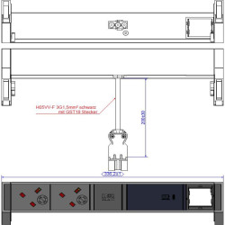 Bachmann DESK2 2xUK 1xUSB C 60W 1xCM, 0.2m GST18 RAL9010 United Kingdom