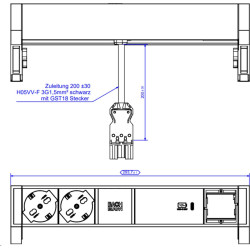 Bachmann DESK2 2xP40 1xUSB C 60W 1xCM, 0.2m GST18 RAL9005 Italia