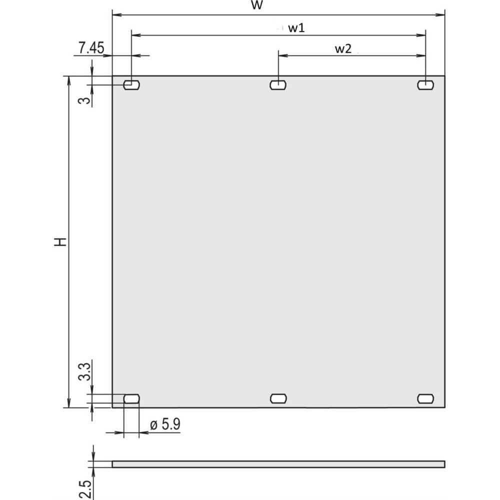 Schroff Front Panel, Unshielded, Screw Assembly 6 U, 84 HP, 2.5 mm, Al, Anodized