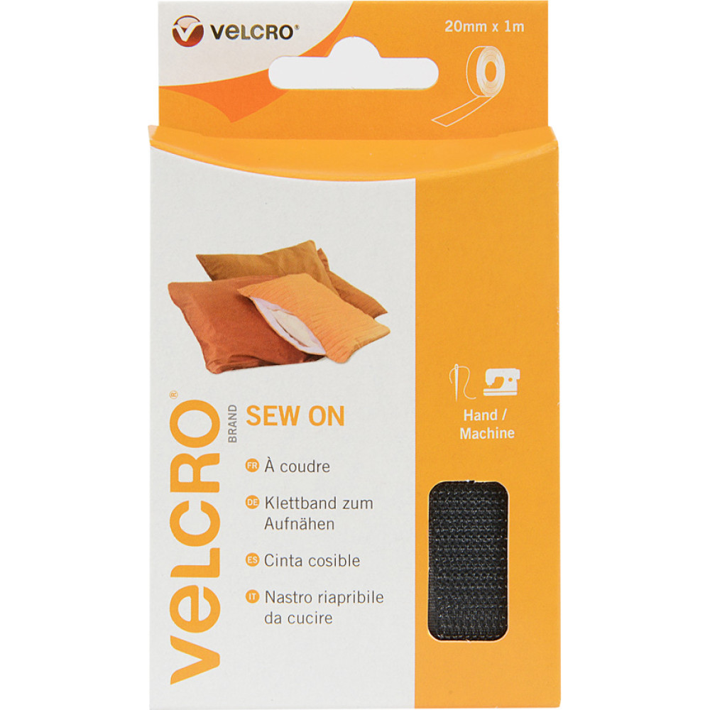 Velcro &reg; Klettband zum Aufn&auml;hen, Haken & Flausch 20mm x 1m Schwarz