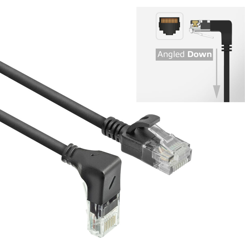 ACT CAT6A U/UTP SLIM D-ANG BK 1.0M
