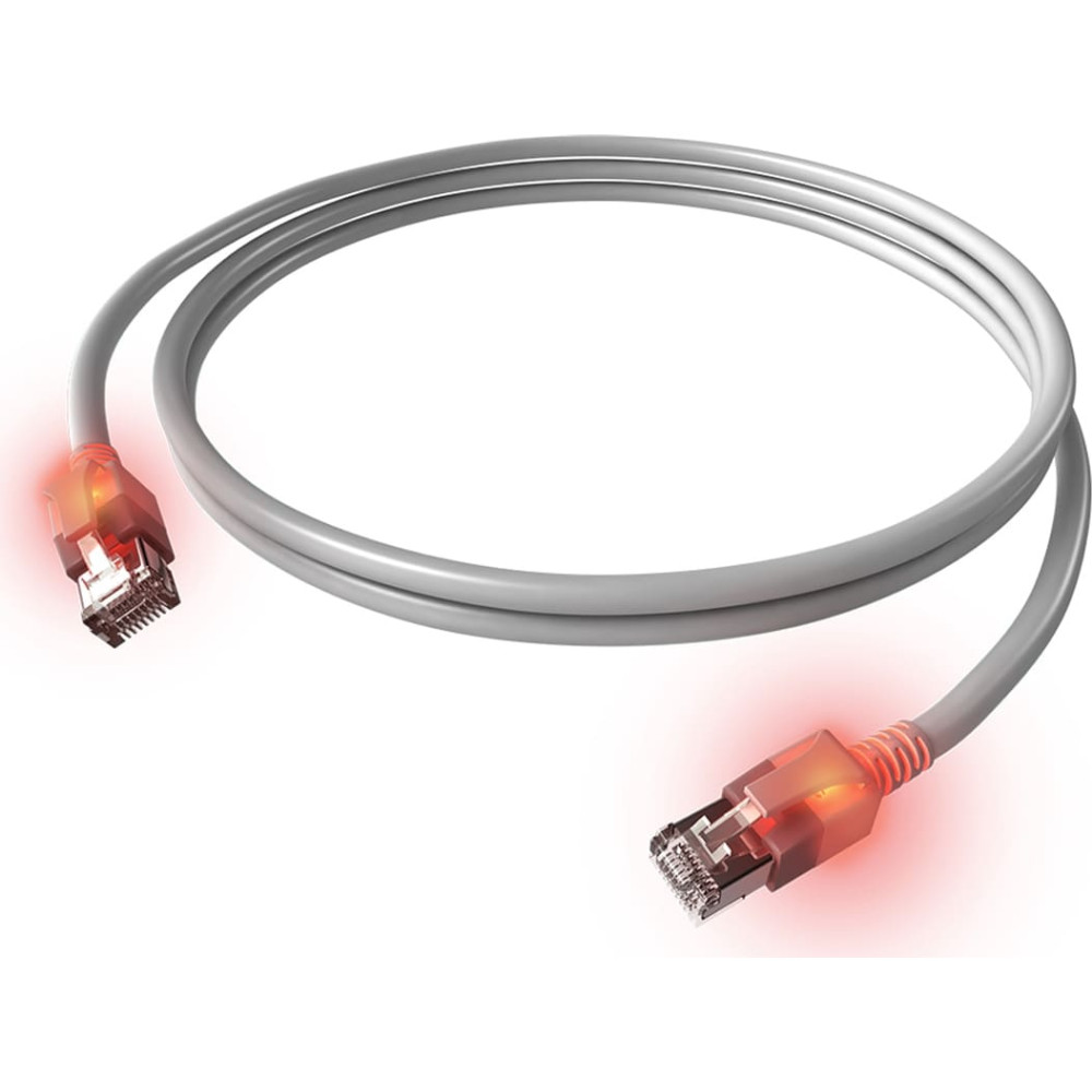 Easylan S/FTP DualBoot LED Patch Cable Cat.6A, RJ45 / RJ45, LSOH, grey, 1.5 m
