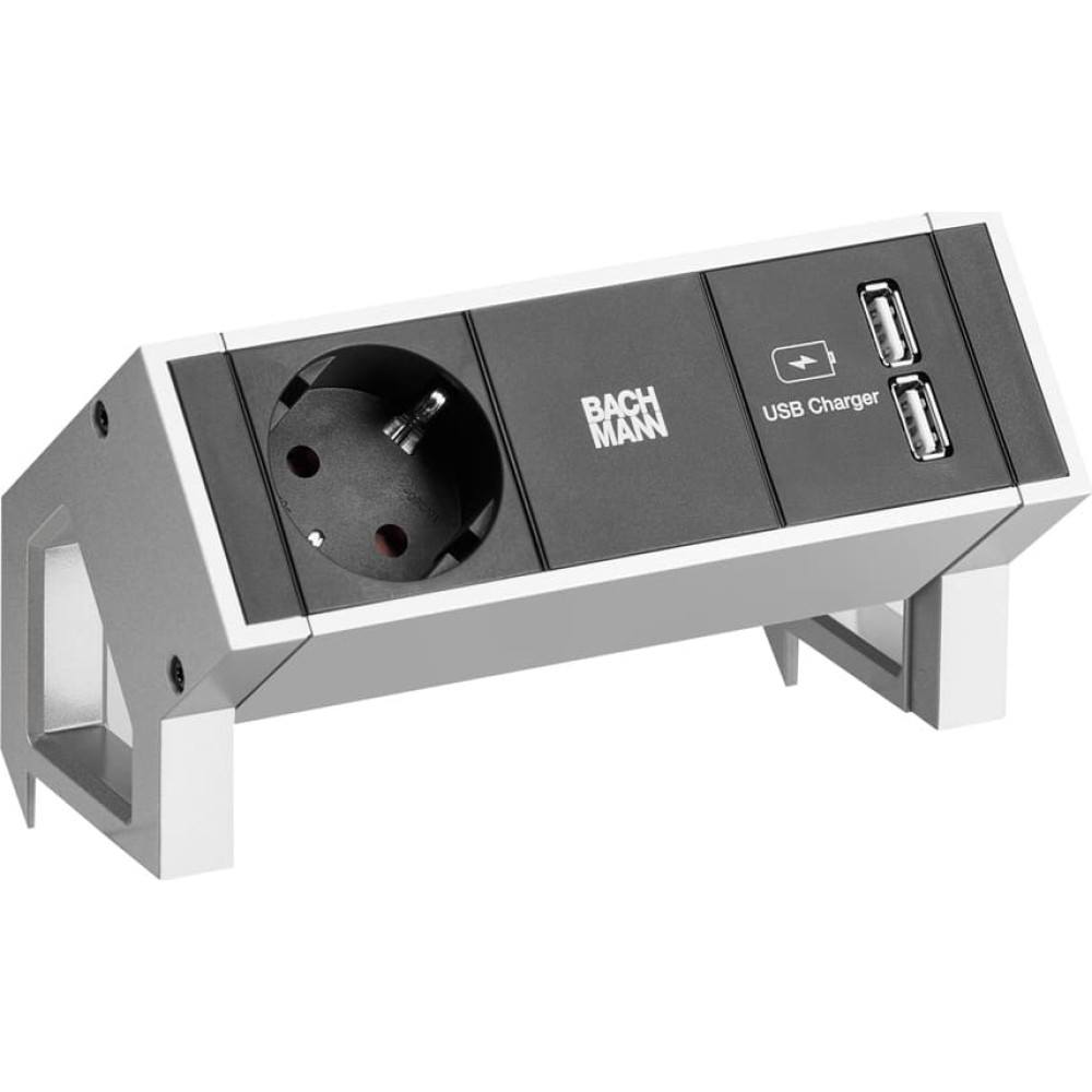 Bachmann DESK2 1x earthing contact 1xUSB Charger Inox