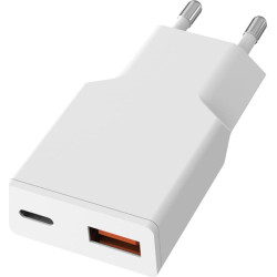 Value USB Wall Charger, EU Plug, 2x Ports (A+C), 30W, white