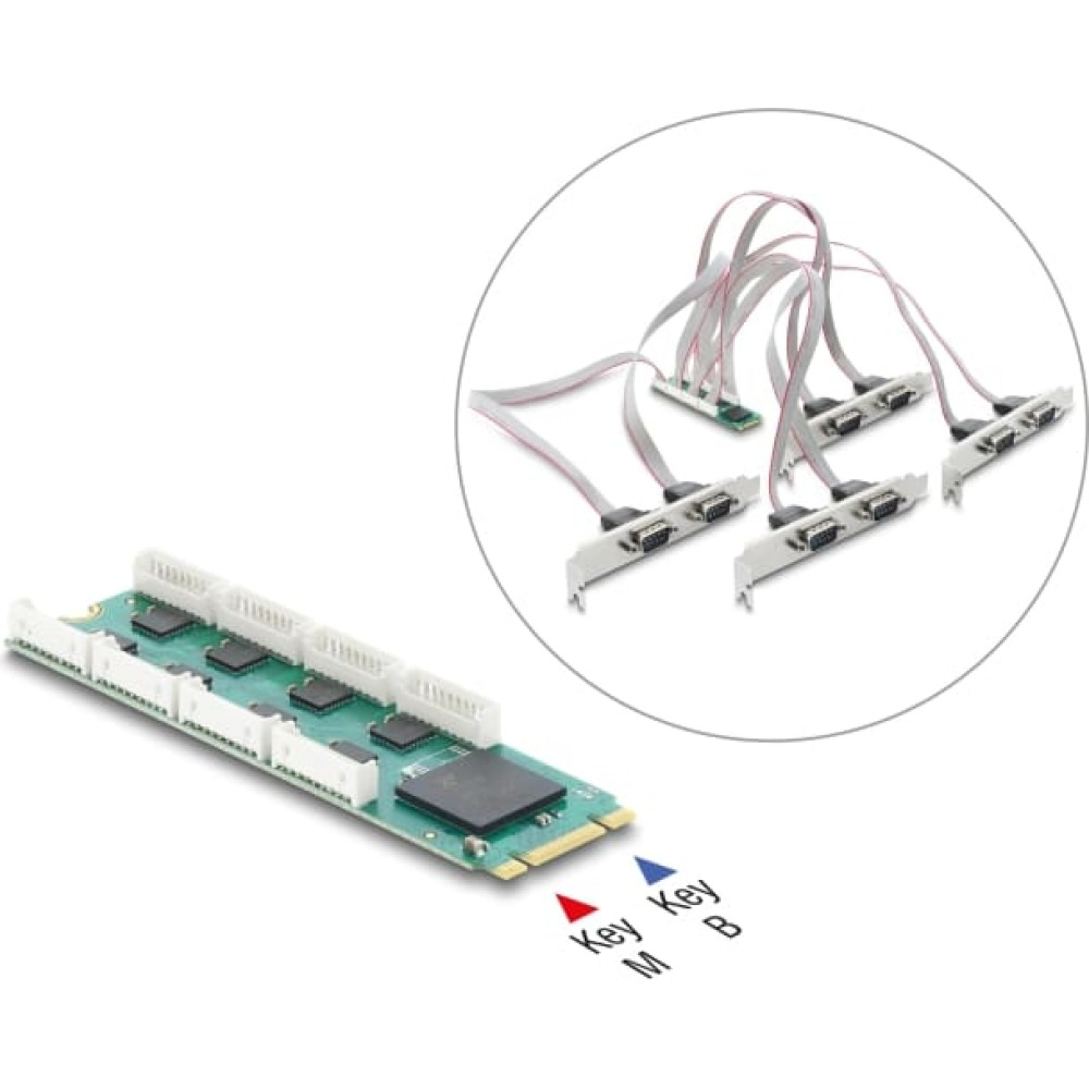 Delock M.2 Card to 8 x Serial RS-232 DB9 with Standard and Low Profile slot brackets