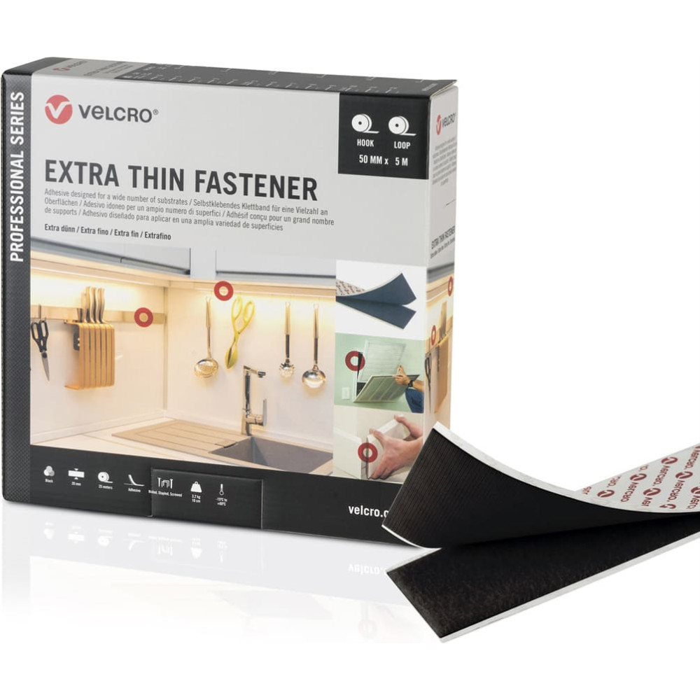 Velcro &reg; Extra Thin Fastener 5m Hakenband 5m Flauschband, Haken & Flausch 50mm schwarz