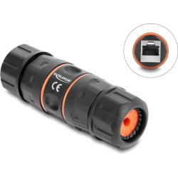 Delock Cable Connector RJ45 jack to RJ45 jack Cat.6A with M23.5 x 1.5 mm thread, short design, IP68 dust and waterproof
