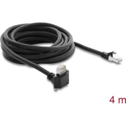 Delock GigE Camera Cable RJ45 plug 90&deg; angled with screws, connector length 28 mm to RJ45 plug Cat.6 S/FTP 4 m black