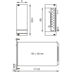 Schroff PSU Front Panel for Maxpower 100, Dual, Triple, 3 U, 8 HP, Shielded, 2.5 mm, Al, Front Anodized, Rear Conductive