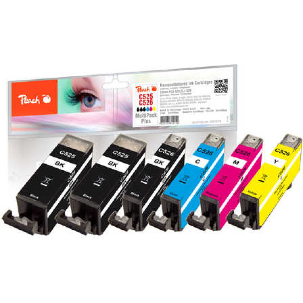 Peach PI100-249 tintes kārtridžs 6 pcs Saderība Melns, Tirkīzzils, Fuksīns, Foto melns, Dzeltens