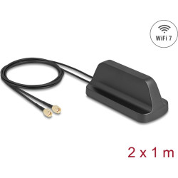 Delock WiFi 7 Antenna 2 x RP-SMA plug 2.4 - 4.0 dBi omnidirectional with magnetic base and connection cable ULA100 1 m outdoor black