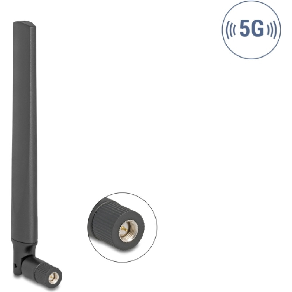 Delock 5G 3.4 - 5.0 GHz Antenna SMA plug 4.7 dBi omnidirectional with tilt joint black