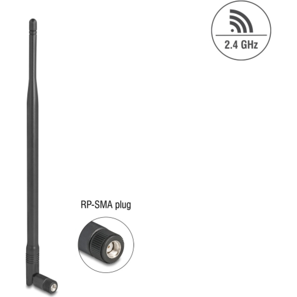 Delock WiFi 2.4 GHz Antenna RP-SMA plug 7 dBi omnidirectional with tilt joint black