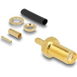 Delock SMA female bulkhead for crimping RG-174 / RG-316 with matching shrink tube