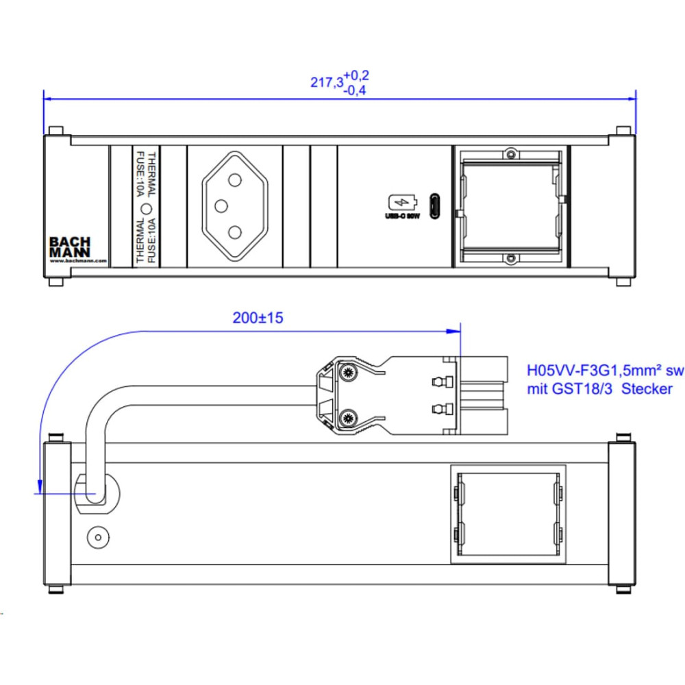 Bachmann CONI 1xCH 1x USB C 30W, 1xCM 0.2m GST18 Switzerland
