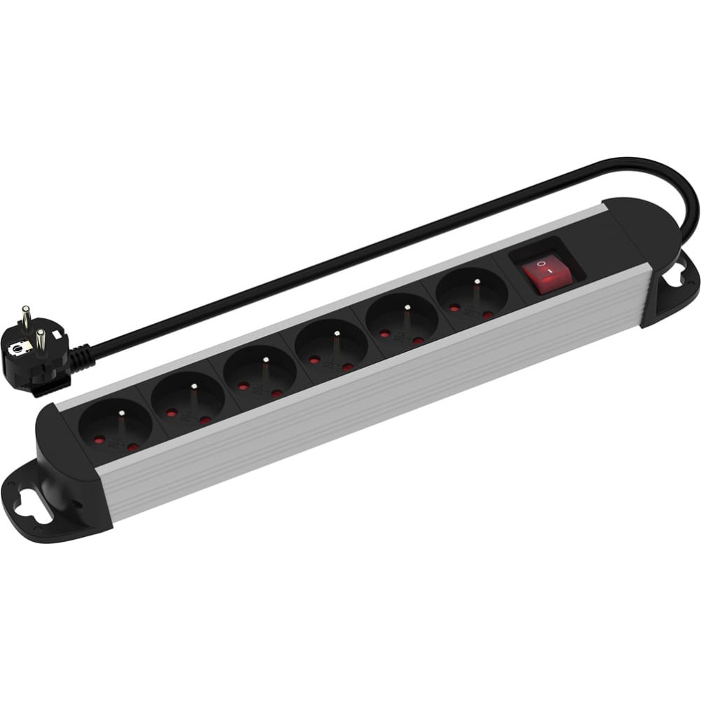 Roline Power Strip, 6-way, with Switch, Aluminium Housing, for France (UTE), black / silver, 3 m
