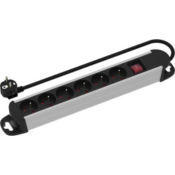 Roline Power Strip, 6-way, with Switch, Aluminium Housing, for France (UTE), black / silver, 3 m