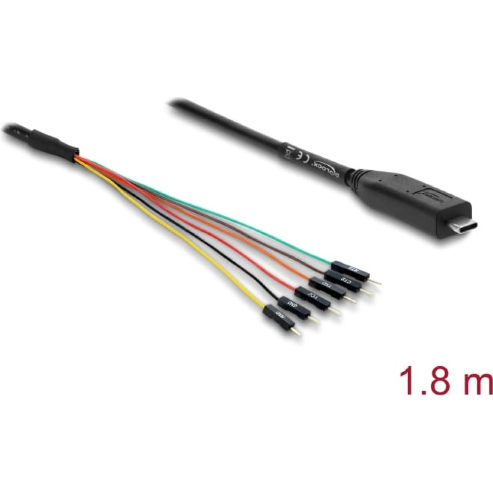Delock Converter USB 2.0 Type-C&trade; to UART TTL (3.3 V) Interface with 6 x pin header male TX/RX/CTS/RTS and 3.3 V output voltage 1.8 m