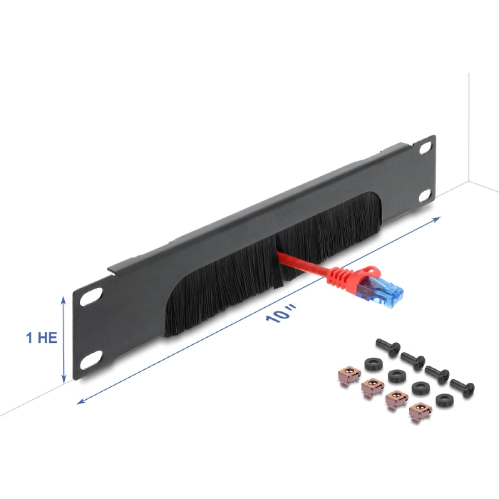 Delock 10&Prime; Cable Management Brush Strip open at the bottom 1U dark grey