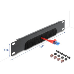 Delock 10&Prime; Cable Management Brush Strip open at the bottom 1U dark grey