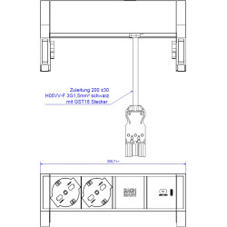 Bachmann DESK2 2xP40 1xUSB C 30W, 0.2m GST18 RAL9010 Italia
