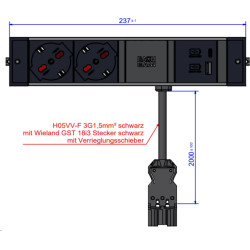 Bachmann DESK RAIL 2xP40 1xUSB A&C, 2.0m GST18 Italia