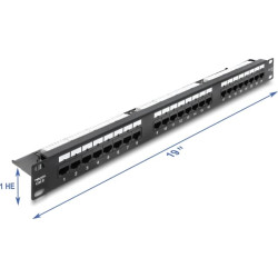Delock 19&Prime; 1U Patch Panel 24 port Cat.6 with LED and strain relief rail unshielded black