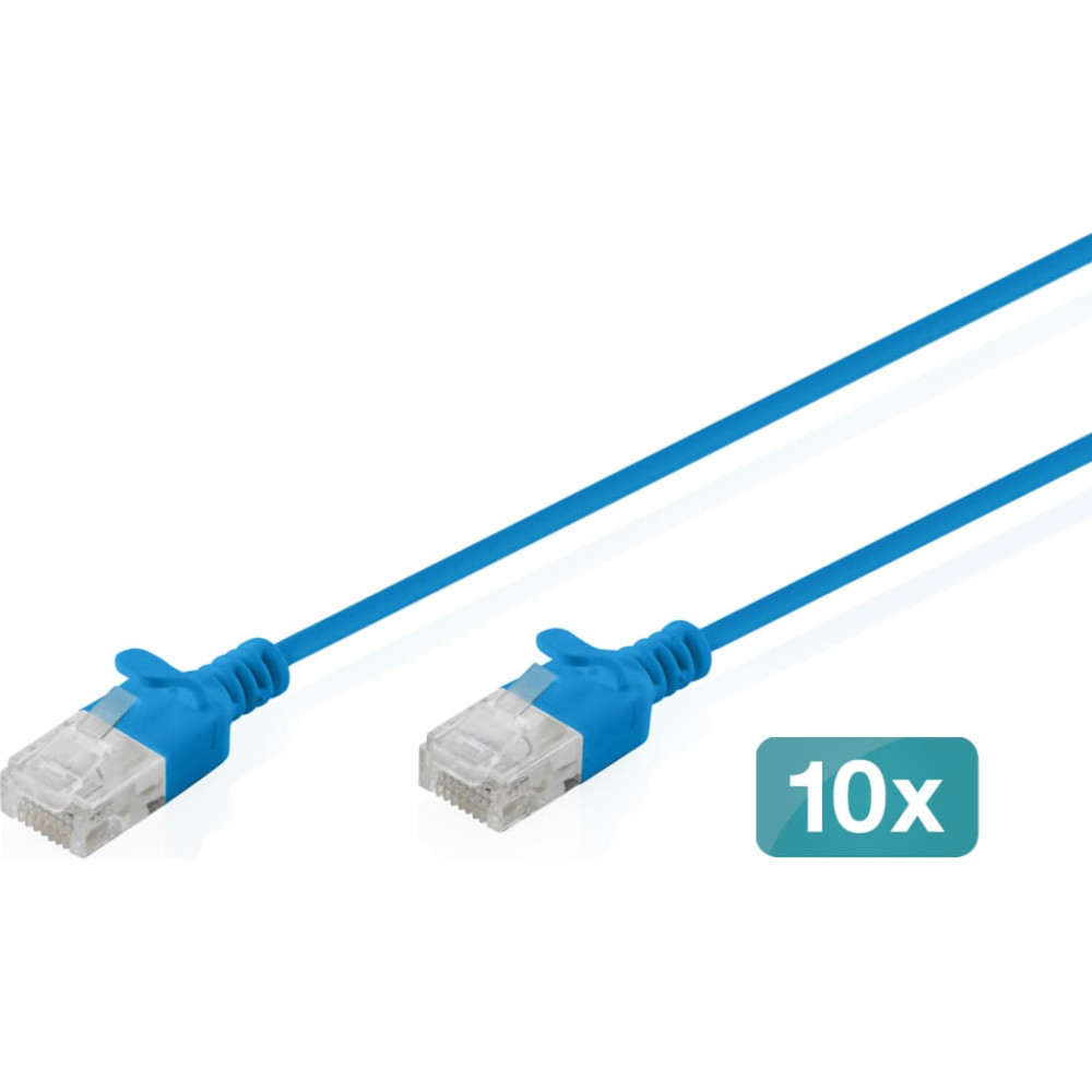 Digitus CAT 6 U-UTP Slim patch cable, 2 m, blue, 10 pieces