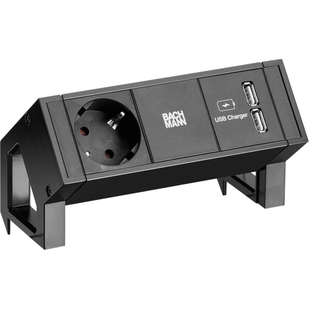 Bachmann DESK2 1x earthing contact 1x USB charger, black