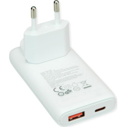 Value USB Wall Charger, EU/US Plug, 2x Ports (A+C), 65W, white