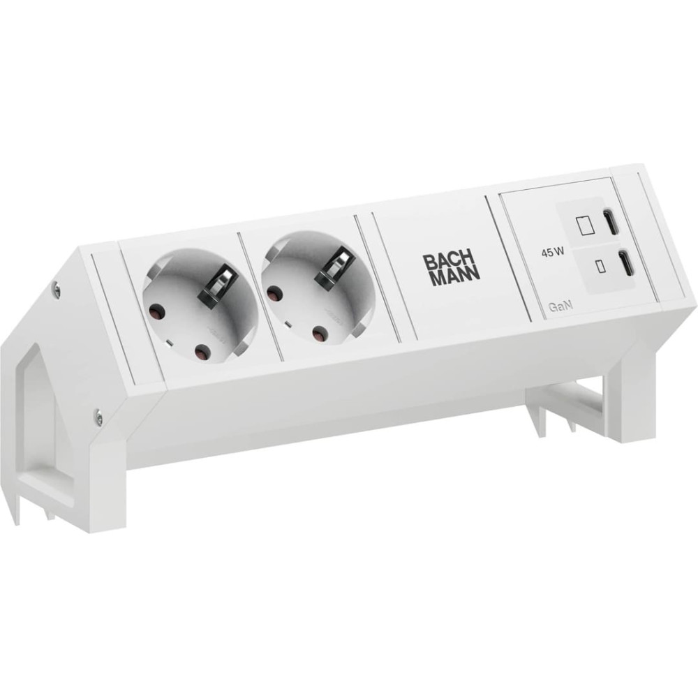 Bachmann DESK2 PURE WHITE 2xCEE7/3, 1x USB-C 45W, L=0.2m, RAL9010