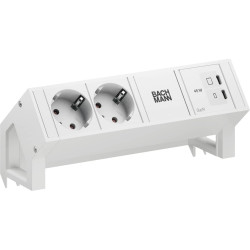 Bachmann DESK2 PURE WHITE 2xCEE7/3, 1x USB-C 45W, L=0.2m, RAL9010