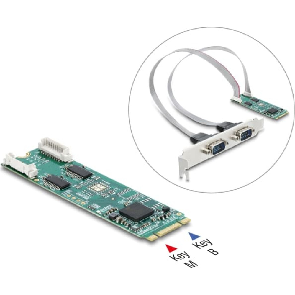 Delock M.2 Card to 2 x Serial RS-232 DB9 with Standard and Low Profile slot brackets