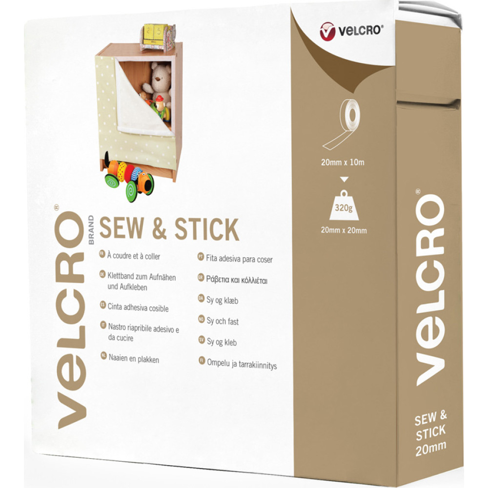 Velcro &reg; Klettband zum Aufn&auml;hen & Aufkleben, Haken & Flausch 20mm x 10m Wei&szlig;