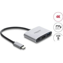 Delock USB Type-C&trade; Adapter to HDMI 4K 60 Hz with USB Type-A and USB Type-C&trade; PD 3.1 140 W