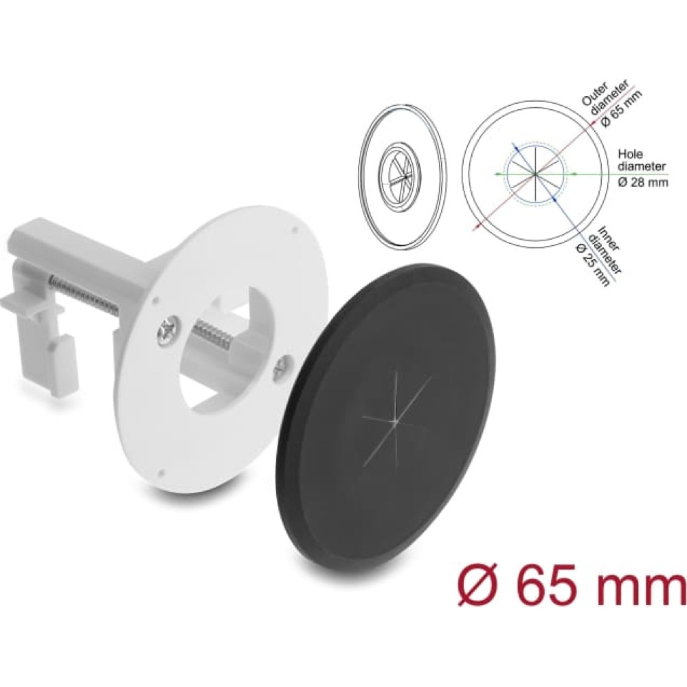 Delock Silicone Cable Bushing round &Oslash; 65 mm for wall mounting / desktop mounting white / black