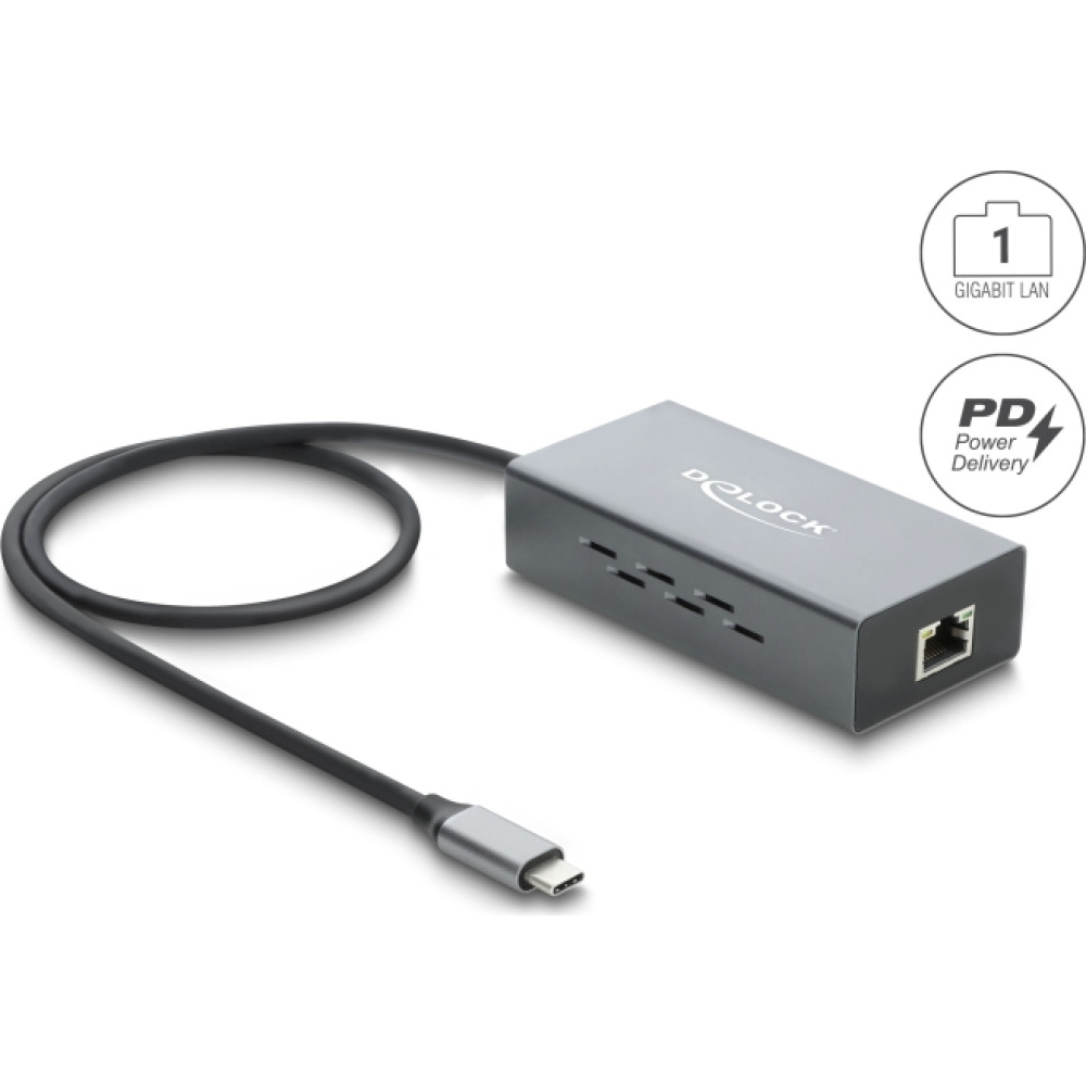 Delock USB Type-C&trade; Network Adapter Gigabit LAN 1 x RJ45 PoE with USB Power Delivery
