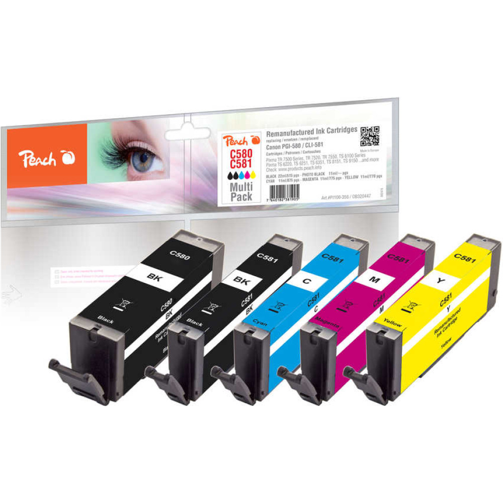 Peach PI100-356 tintes kārtridžs 5 pcs Saderība Standarta produktivitāte Melns, Tirkīzzils, Fuksīns, Dzeltens