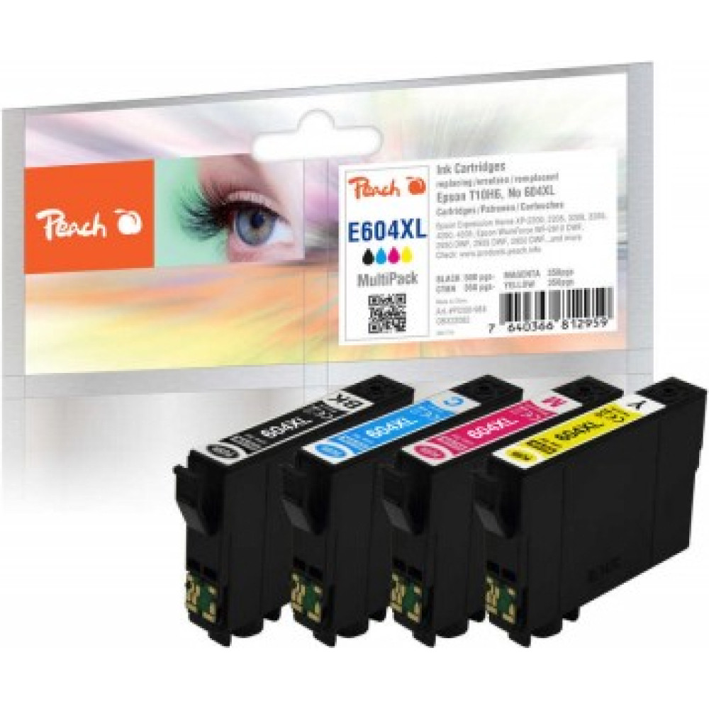 Peach PI200-988 tintes kārtridžs 3 pcs Oriģināls Augsta (XL) produktivitāte Melns, Tirkīzzils, Fuksīns, Dzeltens